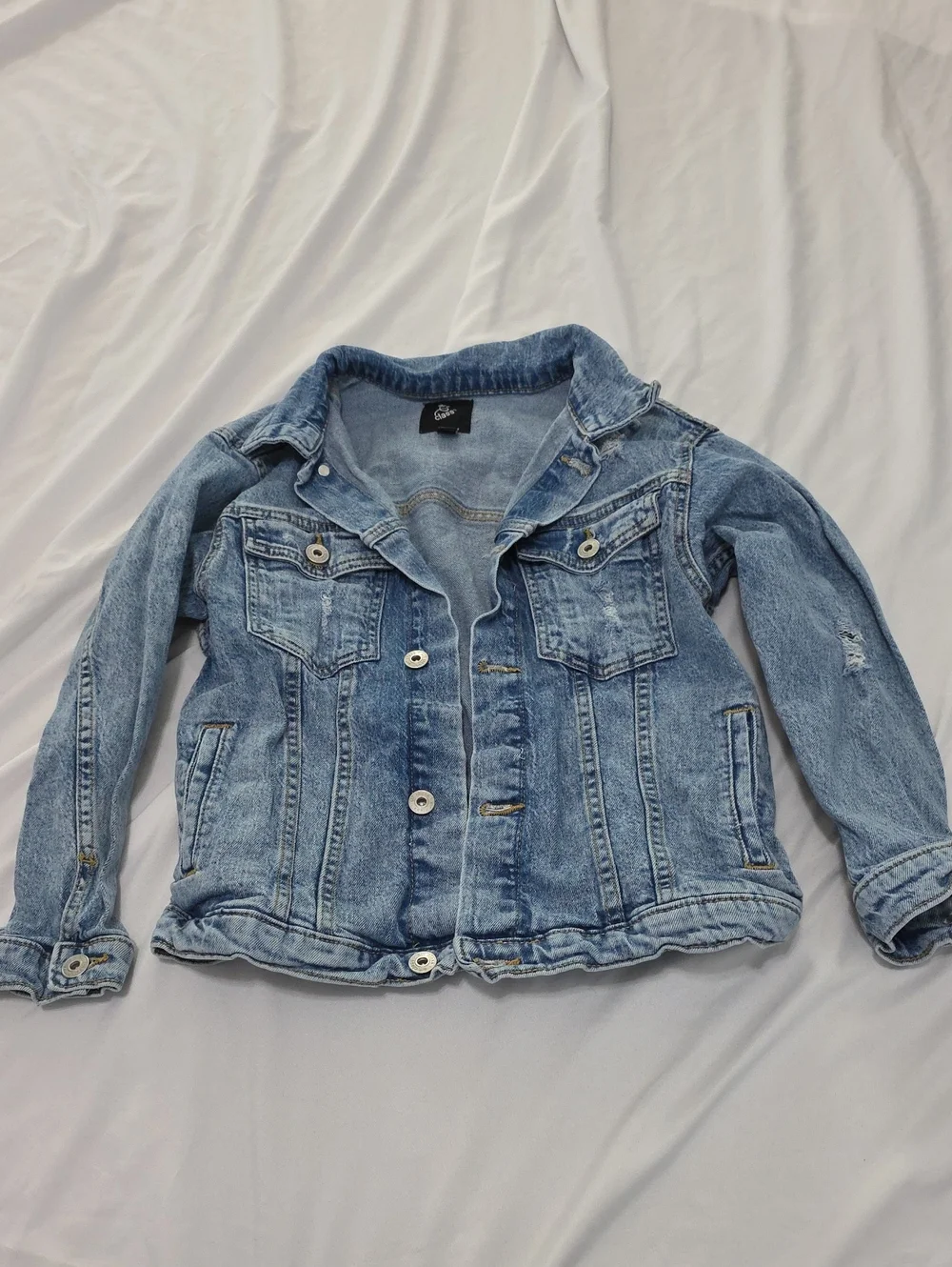 art class light blue Distressed denim label jacket